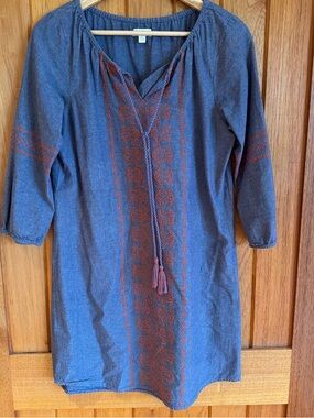 C Blue Tunic Dress with Red Embroidery